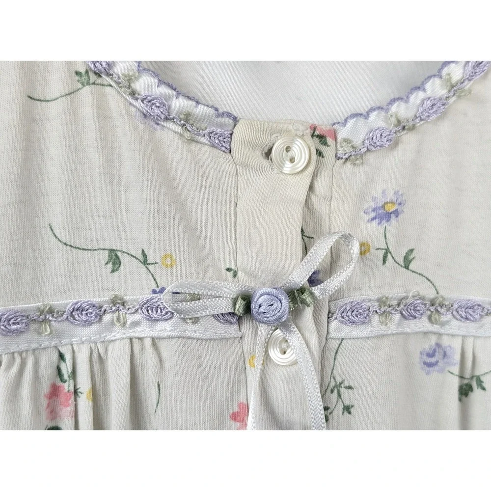 Vintage 90s Floral Lace Trim Sleeveless Nightgown Size S Cottagecore Button Twee